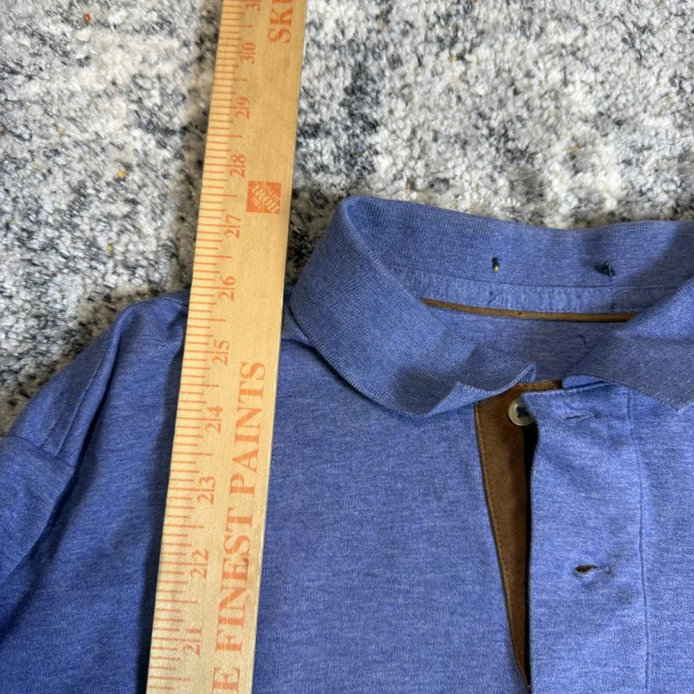 Polo‎ Ralph Lauren Mens Blue Long Sleeve Polo Shirt Heathered Jersey Suede Trim